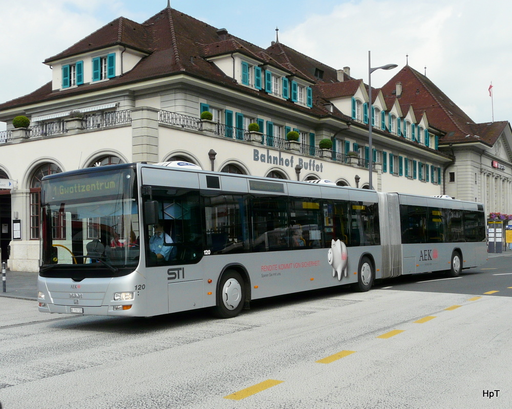 STI - MAN Lion`s City  Nr.120  BE 700120 unterwegs auf der Linie 1 beim Bahnhof Thun am 01.07.2011