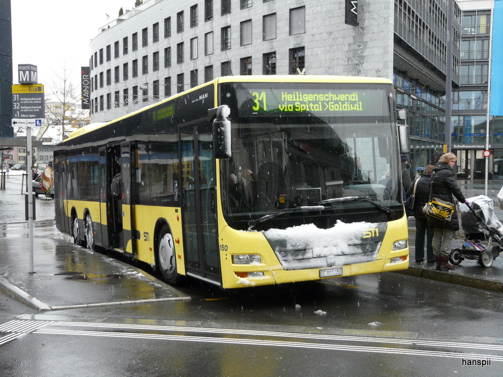 STI - MAN Lion`s City  3-Achser Nr.150 BE 801150 unterwegs auf der Linie 31 in Thun am 30.11.2012