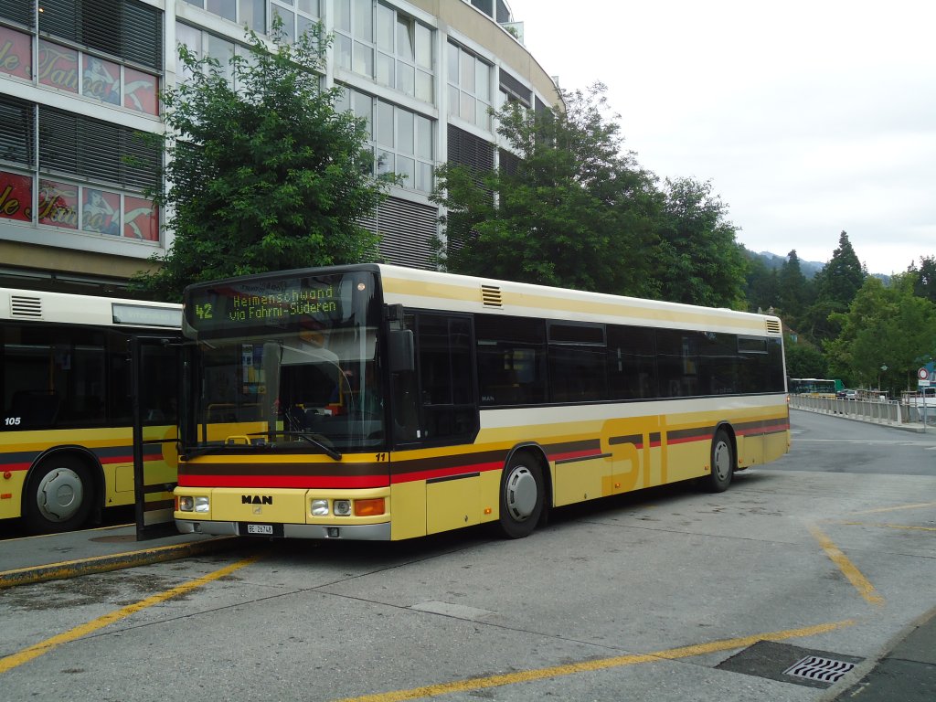 STI Thun - Nr. 11/BE 26'748 - MAN (ex TSG Blumenstein Nr. 2) am 21. Juli 2011 beim Bahnhof Thun