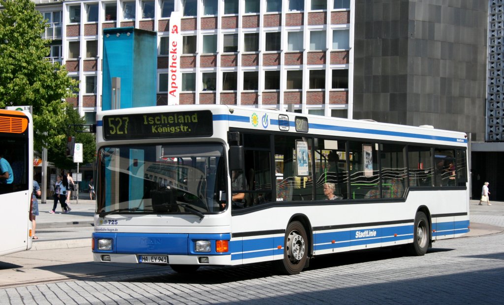 Straenbahn Hagen 725 (HA EY 941).
Hagen Stadtmitte, 26.6.2010.