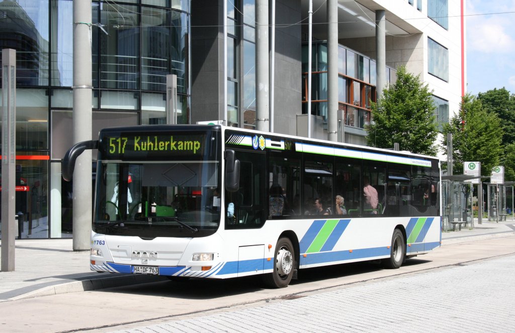 Straenbahn Hagen 763 (HA DF 763).
Hagen Stadtmitte, 6.6.2010.