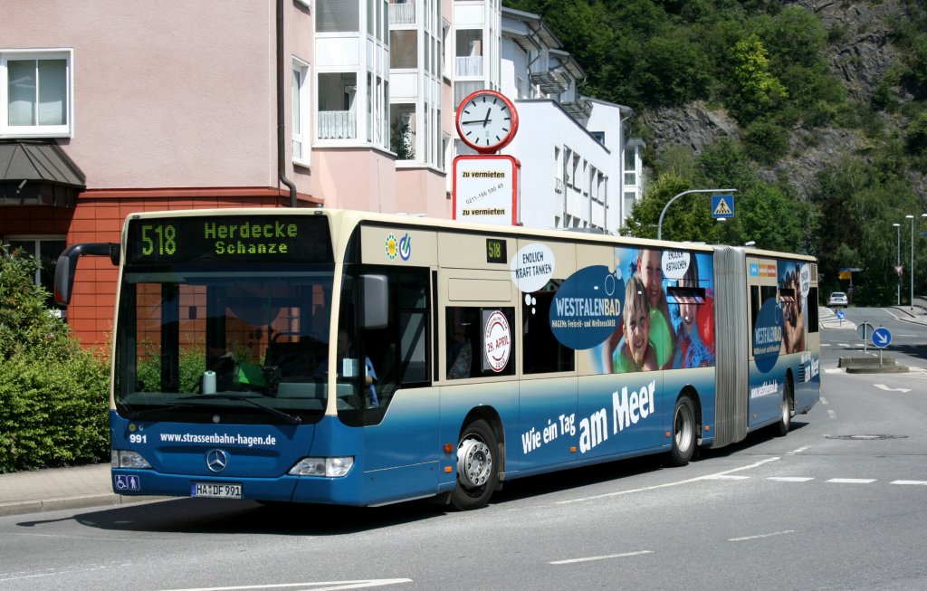 Straenbahn Hagen 991 (HA DF 991) macht Werbung fr das Westfalen Bad Hagen.
Hagen Hohenlimburg, 26.6.2010.