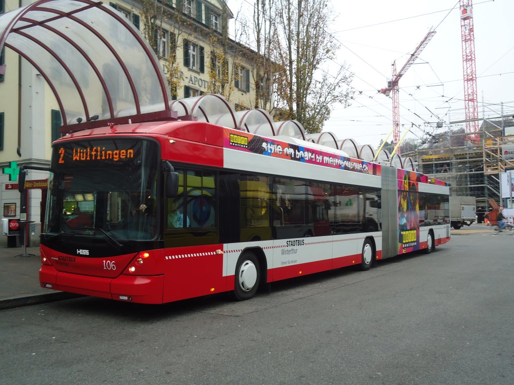 SW Winterthur - Nr. 106 - Hess/Hess Gelenktrolleybus am 24. November 2011 in Winterthur, Hauptbahnhof