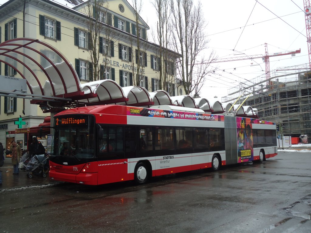 SW Winterthur - Nr. 106 - Hess/Hess Gelenktrolleybus am 15. Februar 2012 in Winterthur, Hauptbahnhof