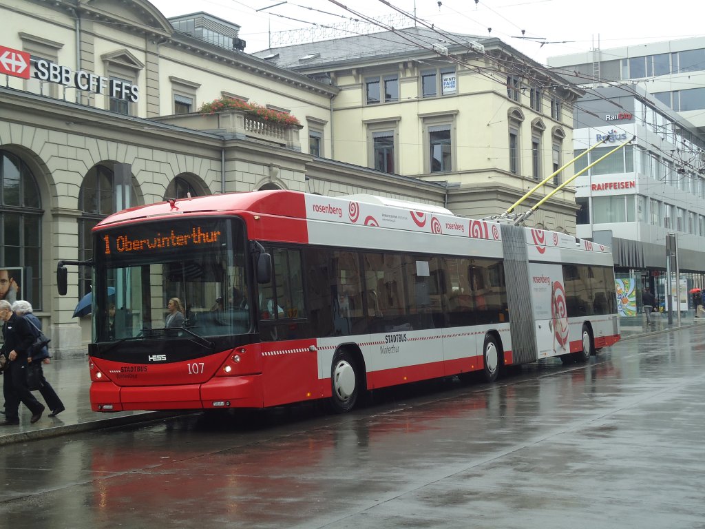 SW Winterthur - Nr. 107 - Hess/Hess Gelenktrolleybus am 12. September 2012 beim Hauptbahnhof Winterthur