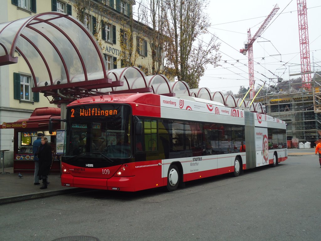 SW Winterthur - Nr. 109 - Hess/Hess Gelenktrolleybus am 24. November 2011 in Winterthur, Hauptbahnhof