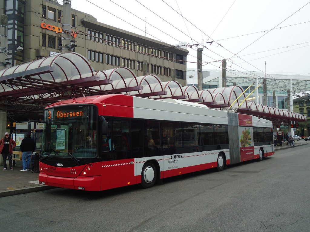 SW Winterthur - Nr. 111 - Hess/Hess Gelenktrolleybus am 24. November 2011 in Winterthur, Hauptbahnhof