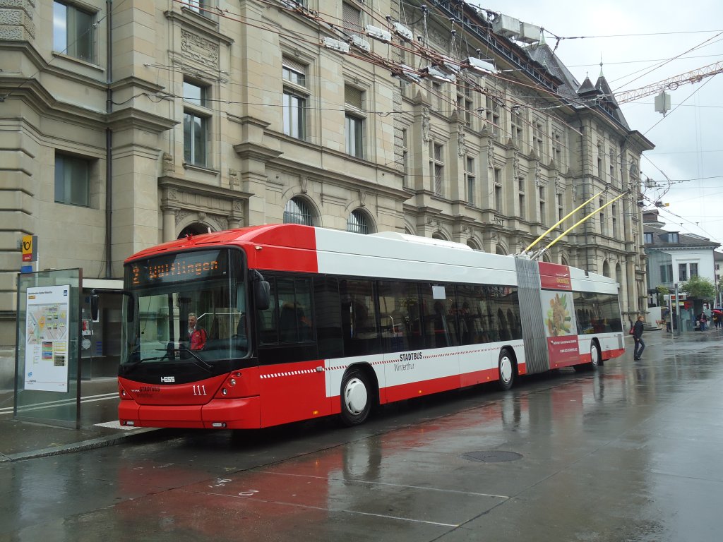 SW Winterthur - Nr. 111 - Hess/Hess Gelenktrolleybus am 12. September 2012 beim Hauptbahnhof Winterthur