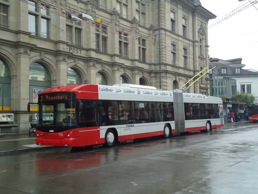 SW Winterthur - Nr. 116 - Hess/Hess Gelenktrolleybus am 12. September 2012 beim Hauptbahnhof Winterthur