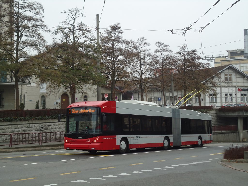 SW Winterthur - Nr. 117 - Hess/Hess Gelenktrolleybus am 24. November 2011 in Winterthur, Hauptbahnhof