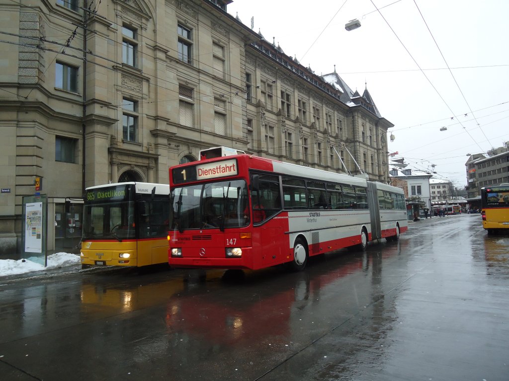 SW Winterthur - Nr. 147 - Mercedes O 405GTZ Gelenktrolleybus am 15. Februar 2012 in Winterthur, Hauptbahnhof