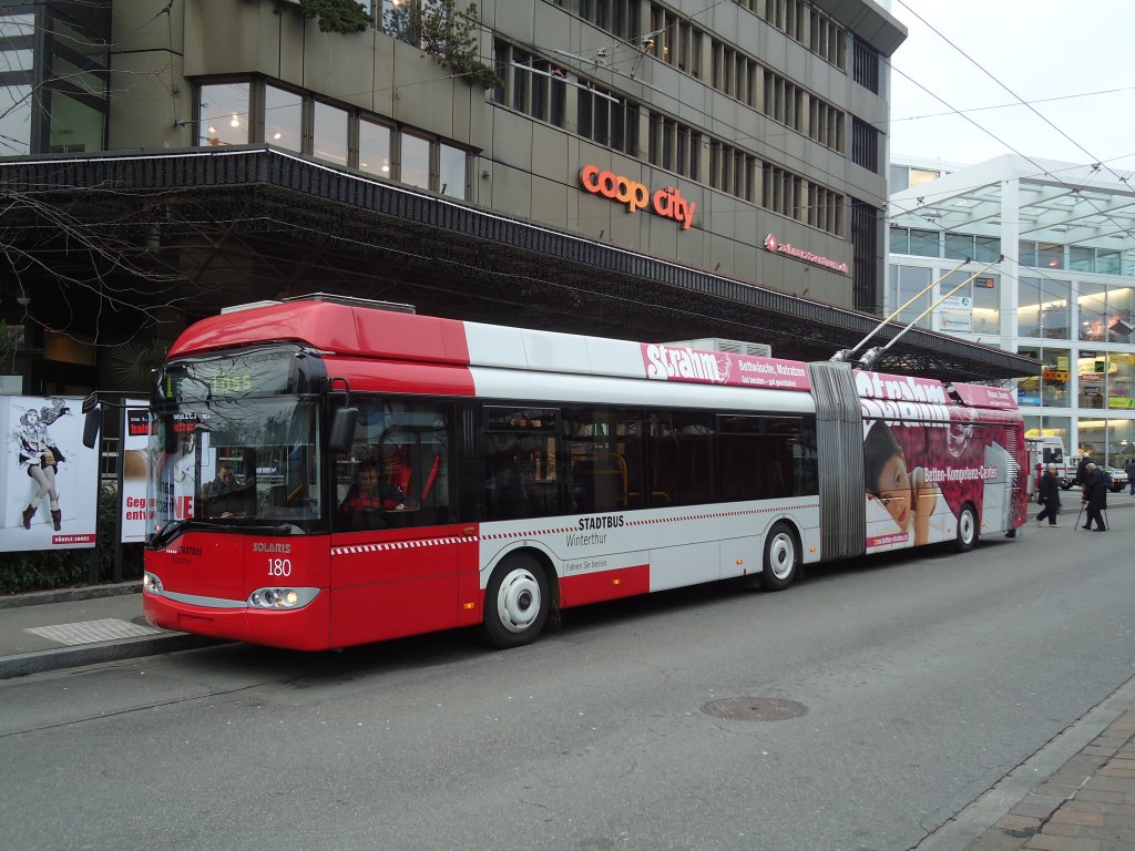 SW Winterthur Nr. 180 Solaris Gelenktrolleybus am 17. November 2010 Winterthur, Hauptbahnhof