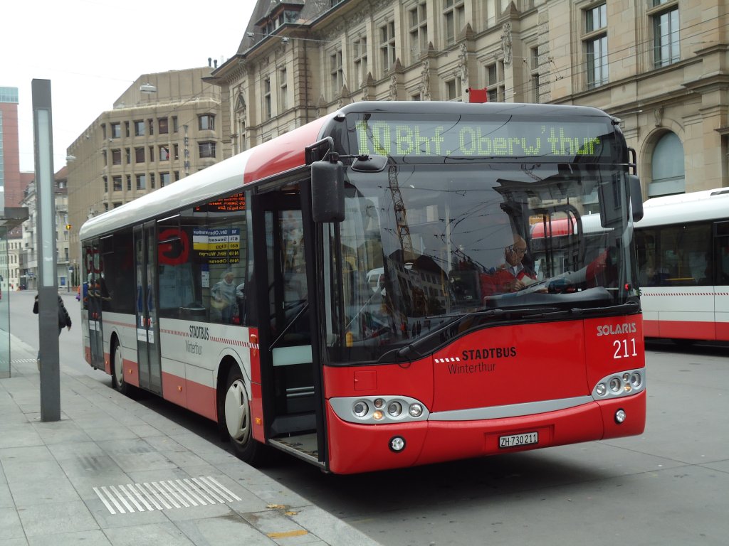 SW Winterthur - Nr. 211/ZH 730'211 - Solaris am 24. Oktober 2012 beim Hauptbahnhof Winterthur