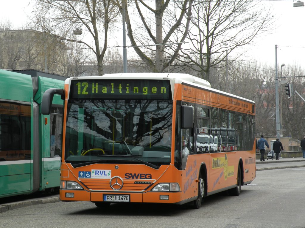SWEG Bus FR H 1470 auf der Fahrt nach Haltingen. Die Aufnahme stammt vom 02.04.2009 bei der Endhaltestelle der Tramlinie 8 der Basler Verkehrsbetriebe (BVB).