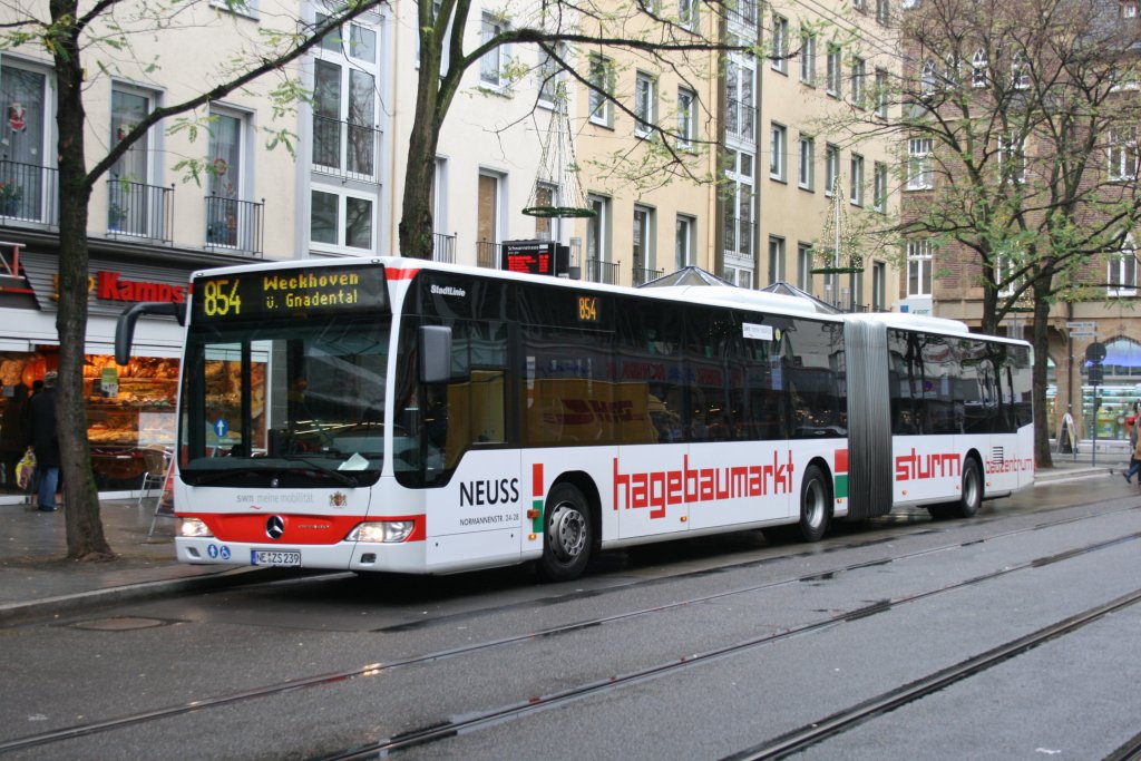 SWN 239 (NE ZS 239) mit Werbung fr den Hagebaumarkt.
Aufgenommen in Neuss am 28.11.2009.
