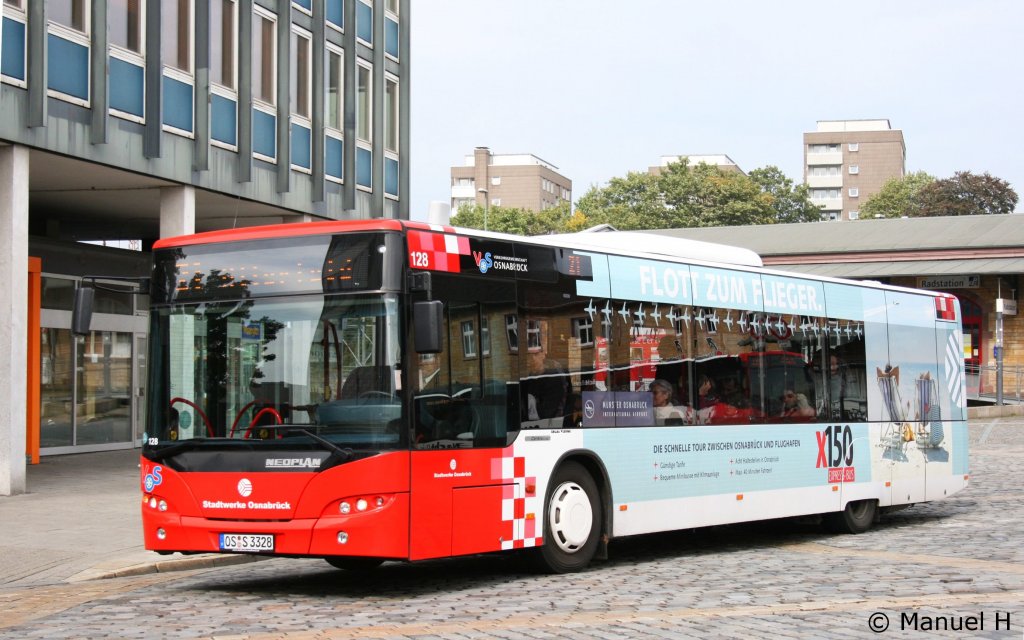 SWO 128 (OS S 3328) mit Werbung fr den Flughafen Mnster-Osnabrck.
Aufgenommen am HBF Osnabrck, 19.9.2010.