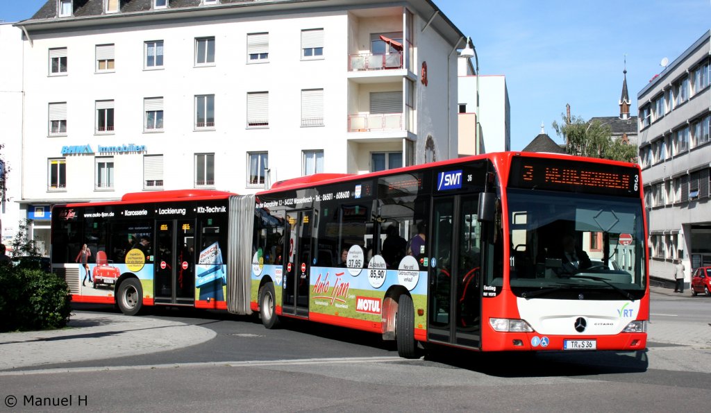 SWT 36 (TR S 36) wirbt fr Auto Tjan.
Aufgenommen an der Porta Nigra in Trier, 19.8.2010.
