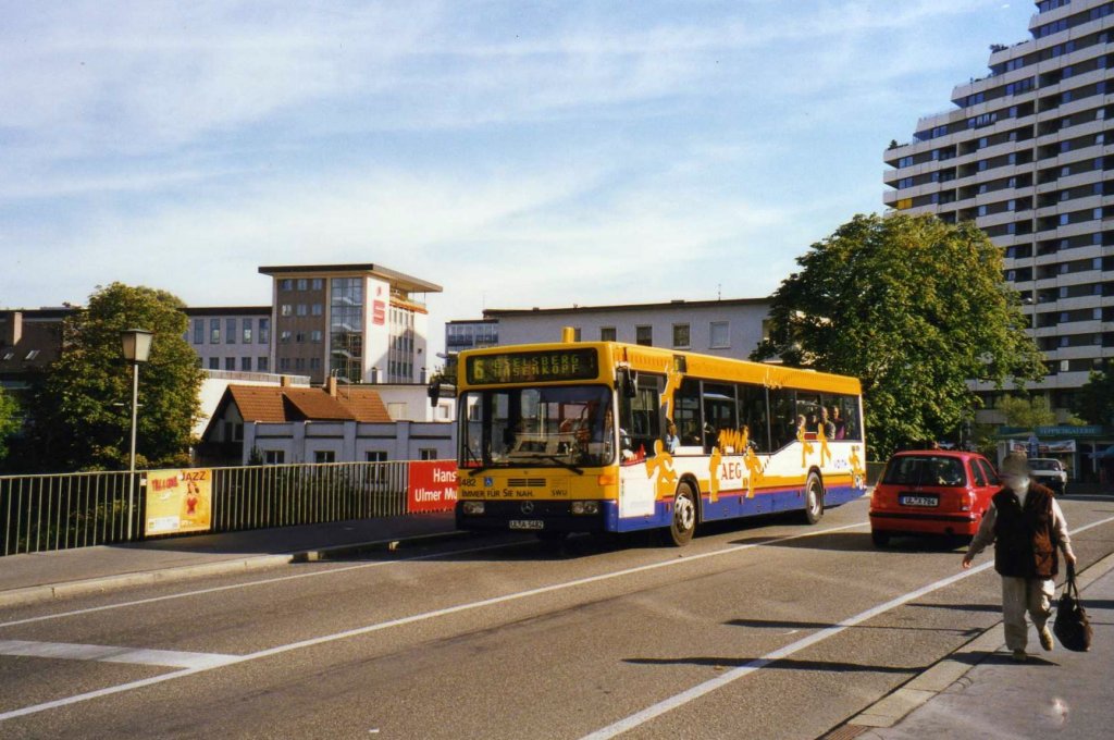 SWU 482, ein Mercedes O405 N, aufgenommen im Oktober 1997 in Ulm.