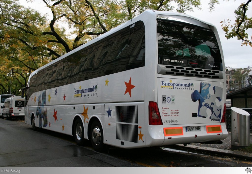 Tata Hispano Xerus Eurorider / Iveco Irisbus  Europamund Vacaciones , aufgenommen am 12. Oktober 2012 in Zrich. 