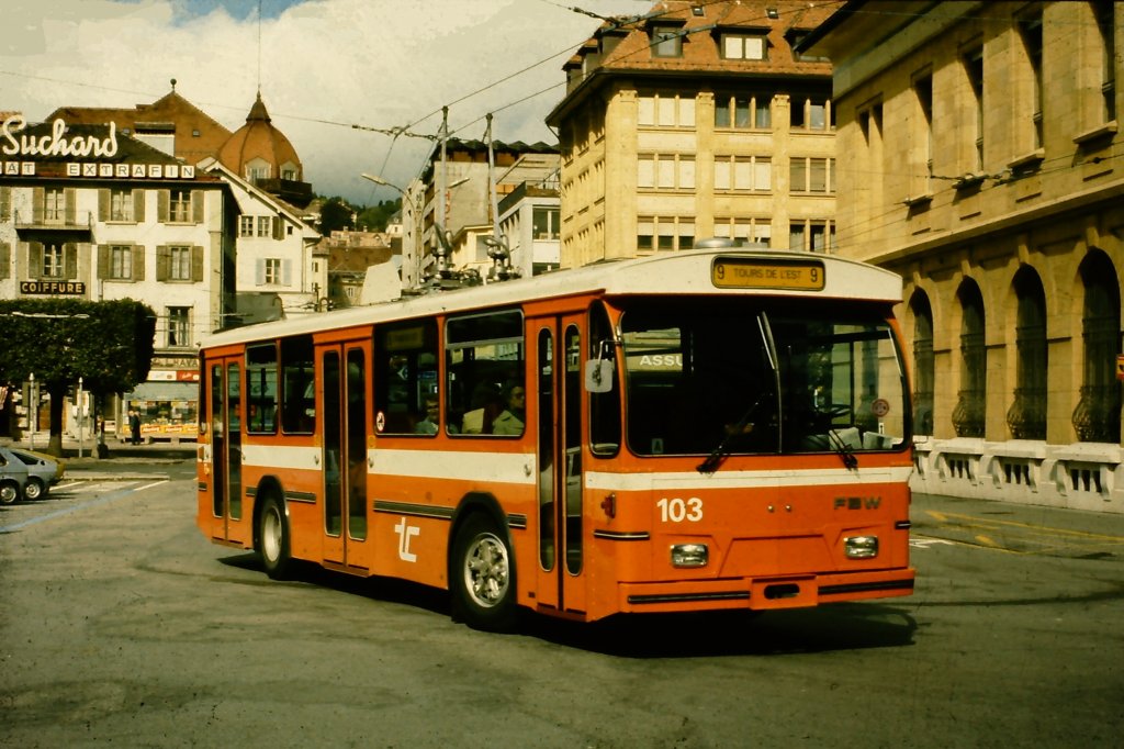TC Nr. 103 (FBW/Hess/SAAS 91T) am 24. September 1981 in La Chaux-de-Fonds (Linie 9)