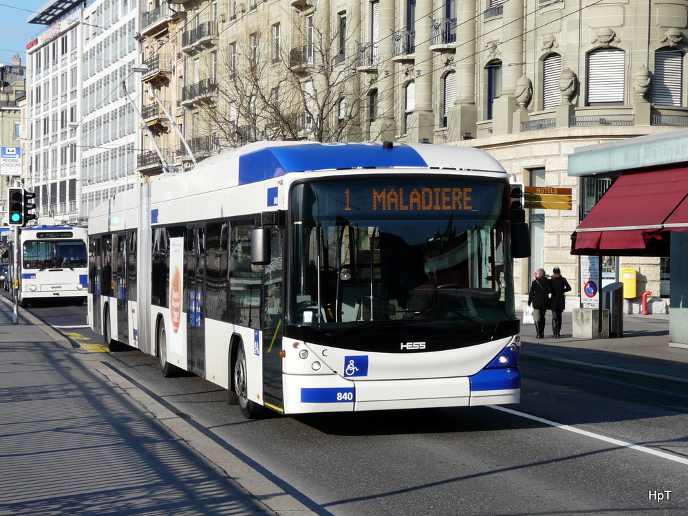 TL - Hess-Swisstrolley BGT-N2C Nr.840 unterwegs auf der Linie 1 in der Stadt Lausanne am 22.01.2011
