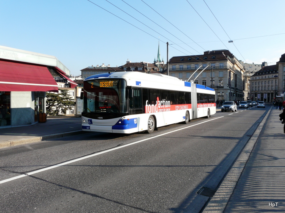 TL - Hess-Swisstrolley BGT-N2C Nr.847 unterwegs auf der Linie 2 in der Stadt Lausanne am 22.01.2011