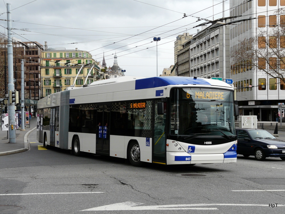 TL - Hess-Swisstrolleybus BGT-N2C Nr.847 unterwegs auf der Linie 6 in der Stadt Lausanne am 27.03.2010