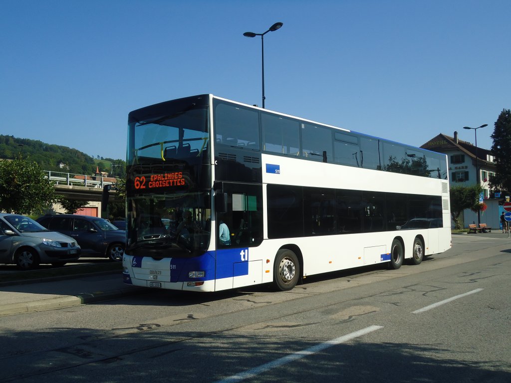 TL Lausanne - Nr. 511/VD 1333 - MAN am 20. August 2011 beim Bahnhof Moudon