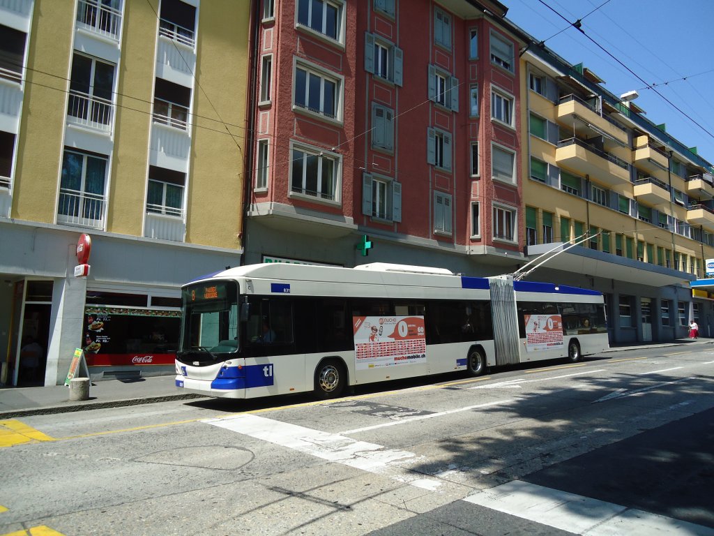 TL Lausanne - Nr. 831 - Hess/Hess Gelenktrolleybus am 12. Juli 2011 in Lausanne, Tunnel