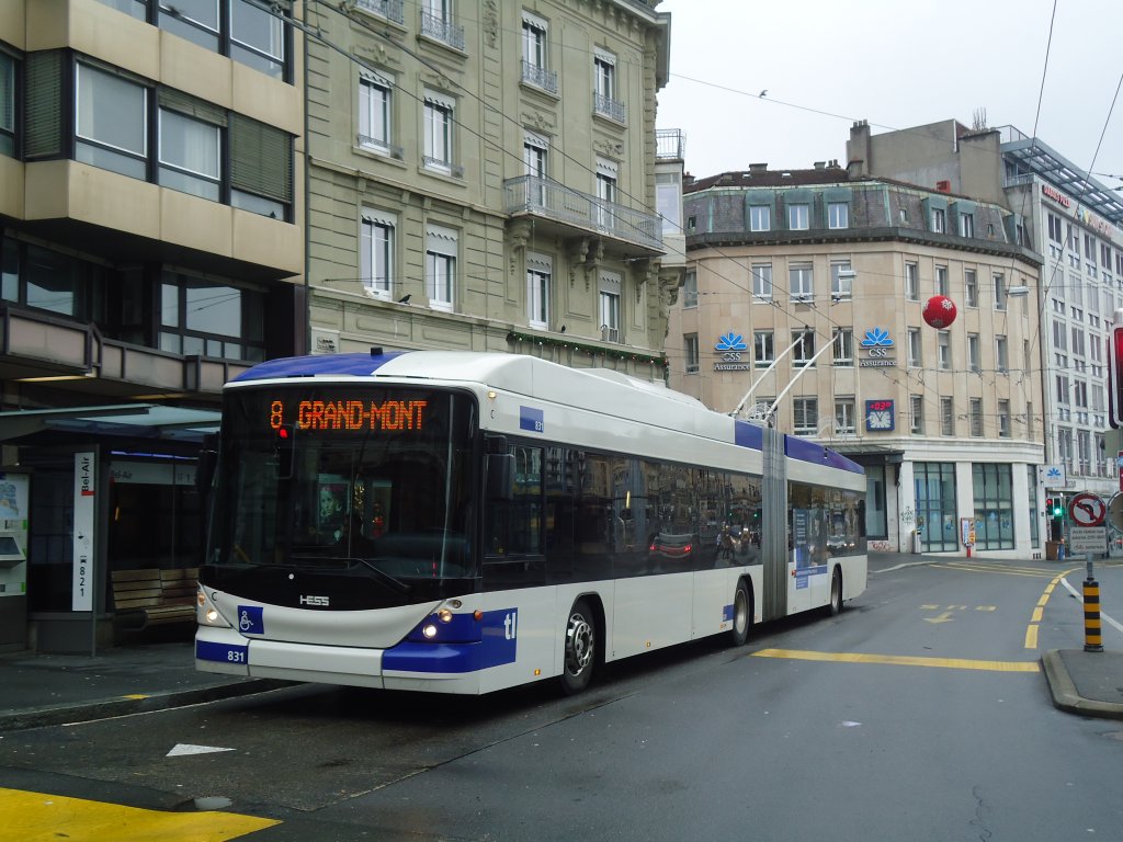TL Lausanne - Nr. 831 - Hess/Hess Gelenktrolleybus am 18. Dezember 2011 in Lausanne, Bel-Air