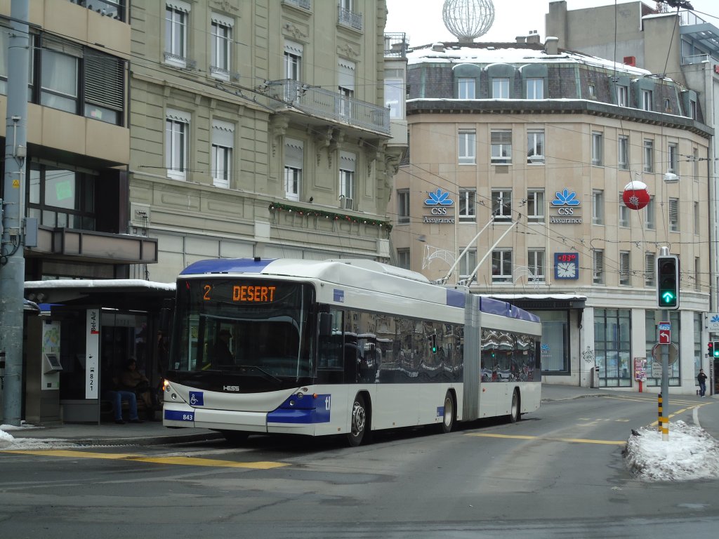 TL Lausanne Nr. 843 Hess/Hess Gelenktrolleybus am 5. Dezember 2010 Lausanne, Bel-Air