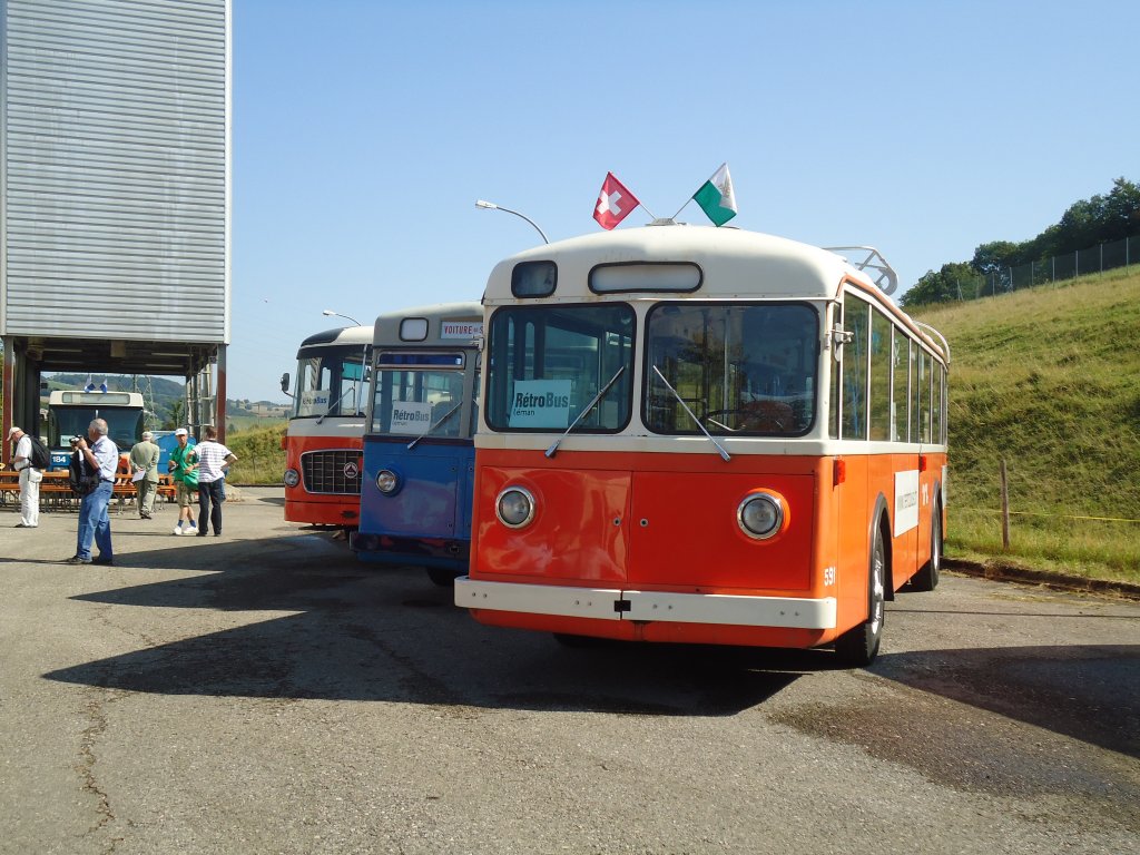 TL Lausanne (Rtrobus Lman) - Nr. 591 - FBW/FFA Trolleybus (ex TPG Genve Nr. 852; ex VBZ Zrich Nr. 91) am 20. August 2011 in Moudon, Rtrobus Lman
