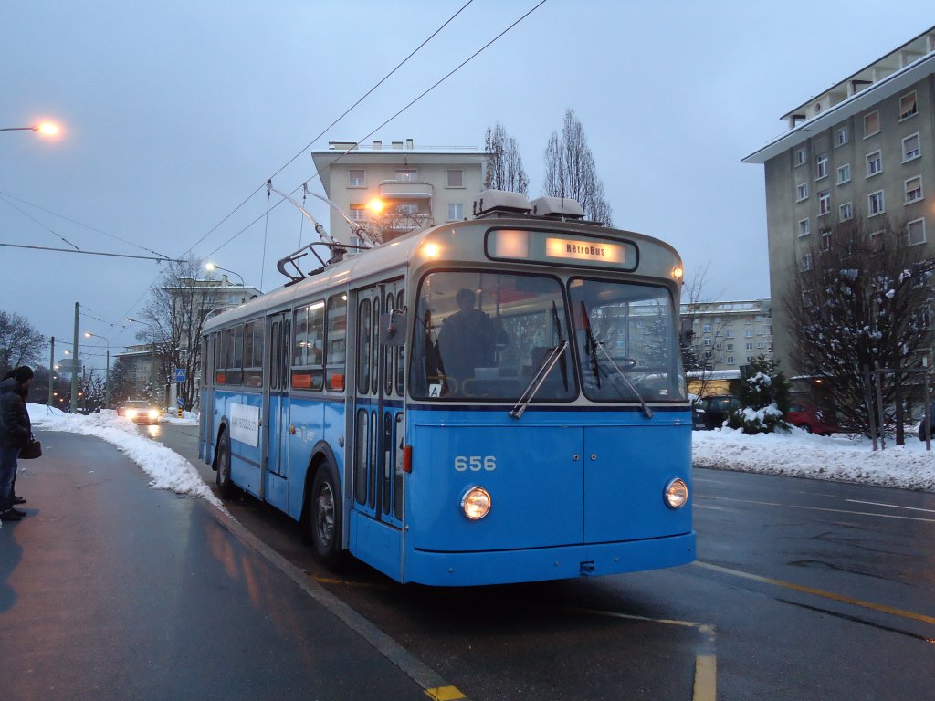 TL Lausanne (Rtrobus) Nr. 656 FBW/Eggli Trolleybus am 5. Dezember 2010 Lausanne, Courdraie