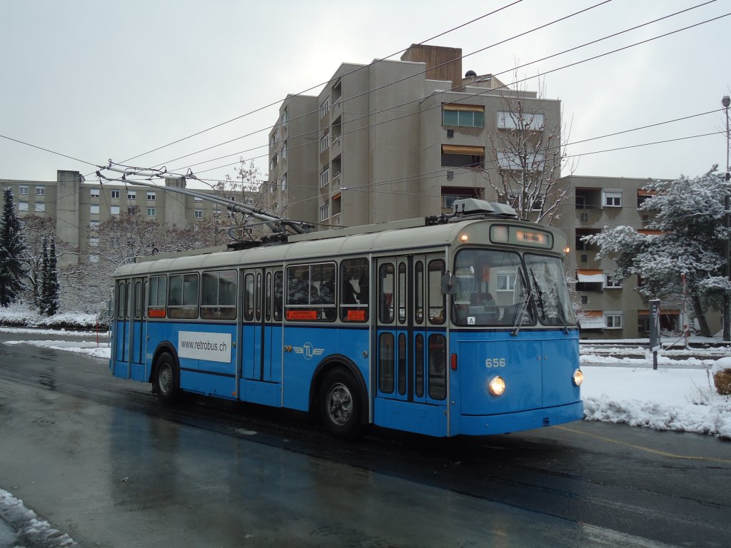 TL Lausanne (Rétrobus) - Nr. 656 - FBW/Eggli Trolleybus am 18. Dezember 2011 in Lausanne, Praz-Séchaud