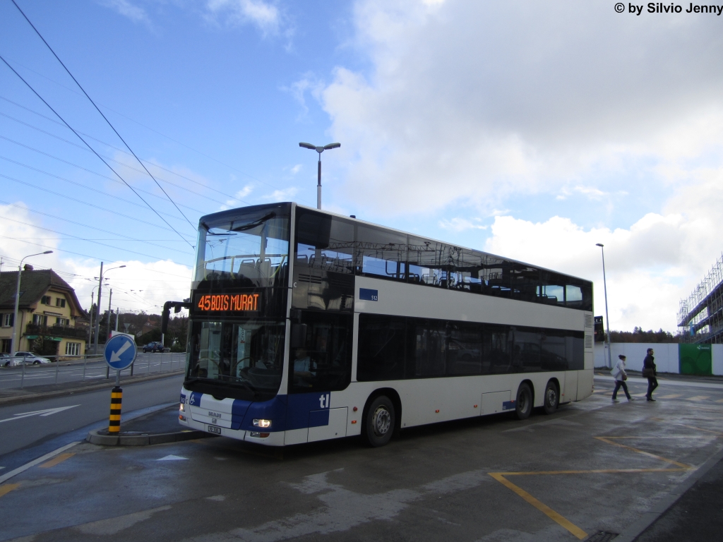 tl Nr. 512 (MAN A39 Lion's City DD) am 6.11.2012 in Epalinges, Croisettes.