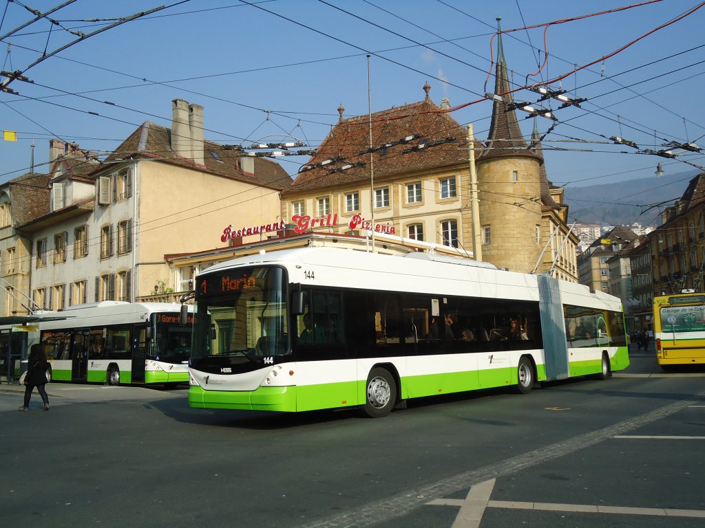 TN Neuchtel - Nr. 144 - Hess/Hess Gelenktrolleybus am 8. Mrz 2011 in Neuchtel, Place Pury