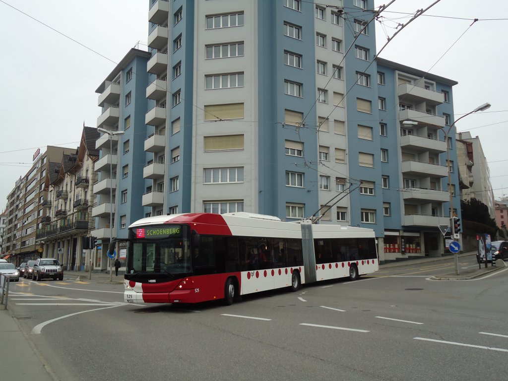 TPF Fribourg - Nr. 525 - Hess/Hess Gelenktrolleybus am 7. Mrz 2011 in Fribourg, Avenue Beauregard
