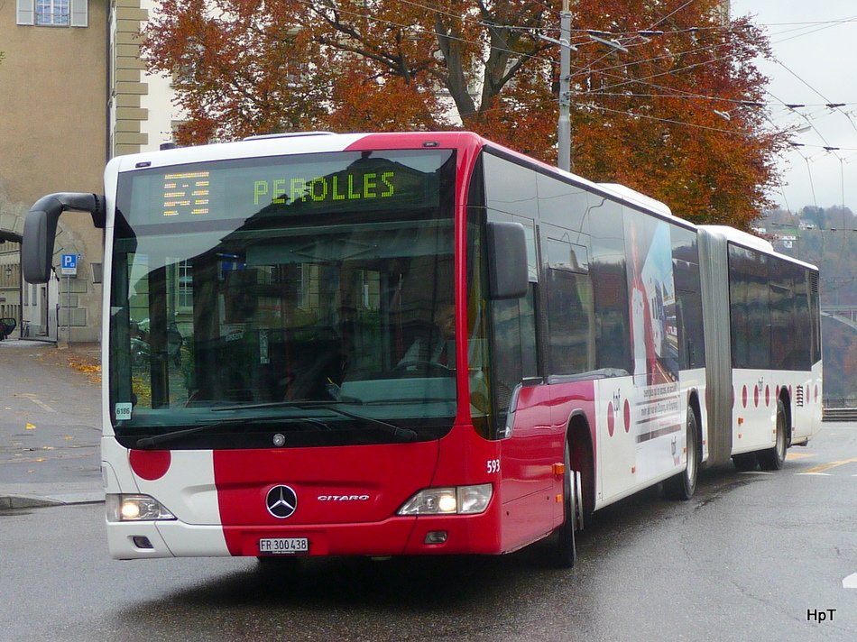 tpf - Mercedes Citaro Nr.593 FR 300438 unterwegs auf der Linie 3 in der Stadt Fribourg am 09.11.2009