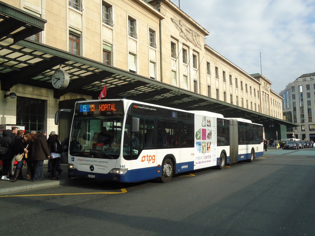 TPG Genve - Nr. 140/GE 960'524 - Mercedes Citaro am 10. Mrz 2011 beim Bahnhof Genve