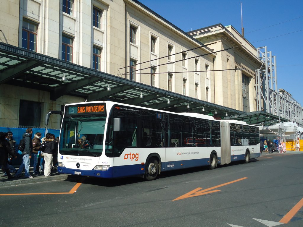 TPG Genve - Nr. 160/GE 960'544 - Mercedes Citaro am 9. Mrz 2012 beim Bahnhof Genf