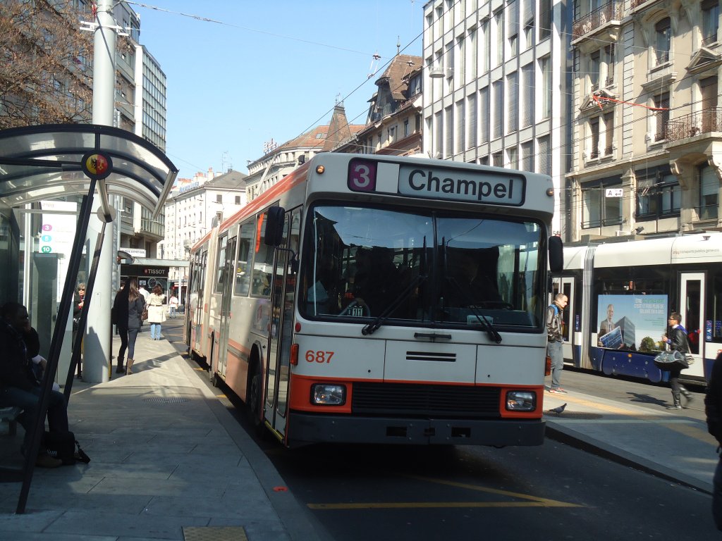 TPG Genve - Nr. 687 - NAW/Hess Gelenktrolleybus am 9. Mrz 2012 in Genve, Coutance