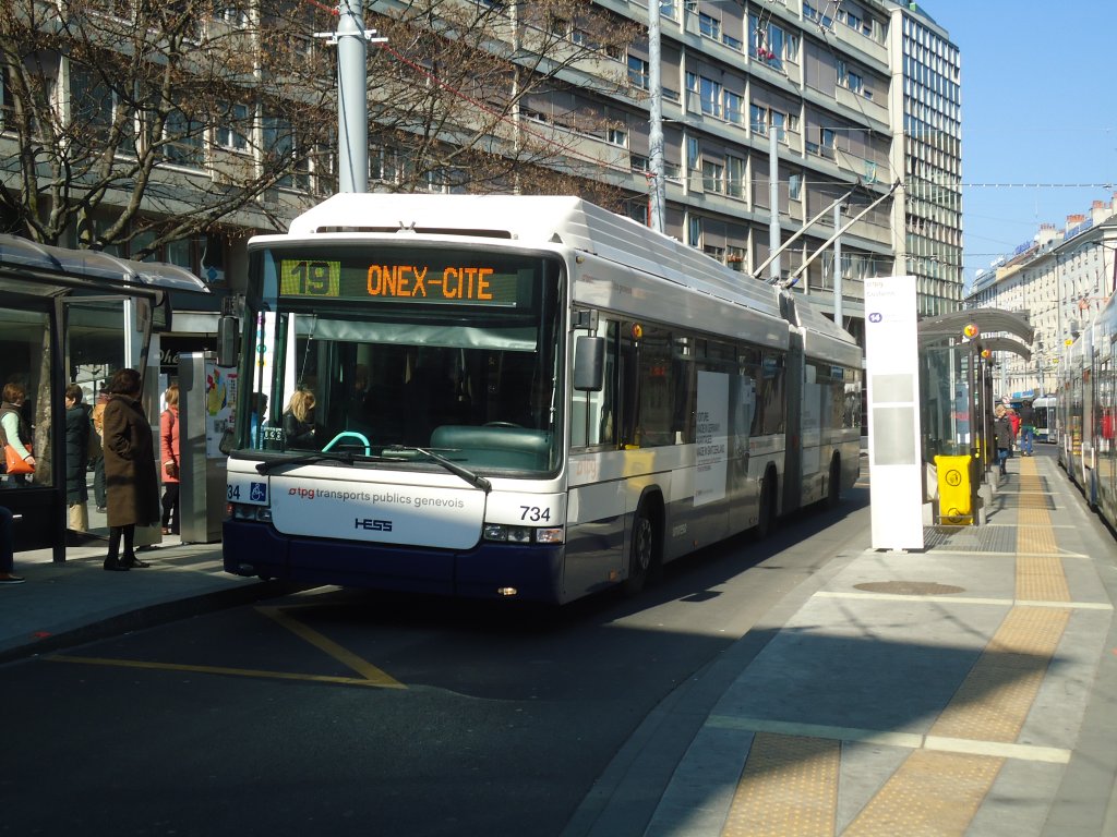 TPG Genve - Nr. 734 - Hess/Hess Gelenktrolleybus am 9. Mrz 2012 in Genve, Coutance