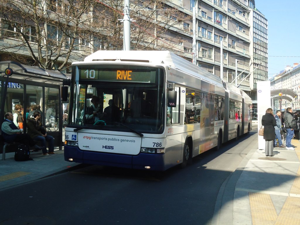 TPG Genve - Nr. 786 - Hess/Hess Doppelgelenktrolleybus am 9. Mrz 2012 in Genve, Coutance