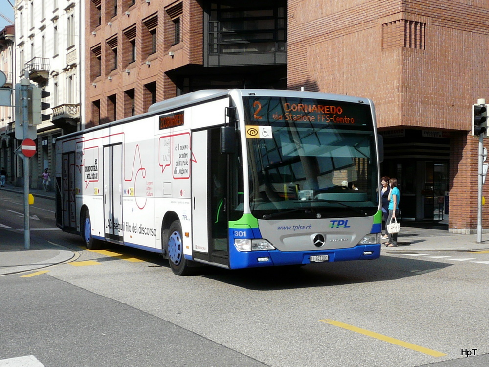 TPL - Mercedes Citaro  Nr.301  TI  207001 unterwegs in der Stadt Lugano am 30.09.2011