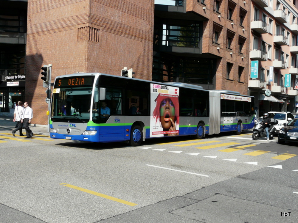 TPL - Mercedes Citaro Nr.418 TI 142052 unterwegs in der Stadt Lugano am 30.09.2011