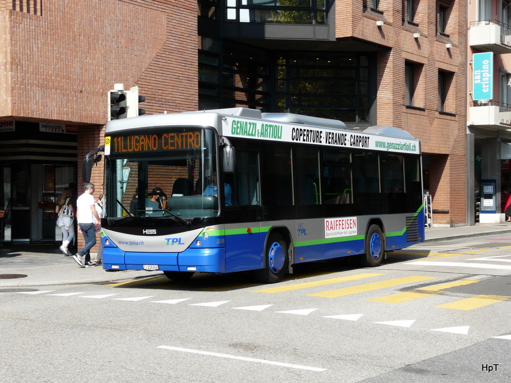 TPL - Scania-Hess  Nr.208  TI 218946 unterwegs in der Stadt Lugano am 30.09.2011