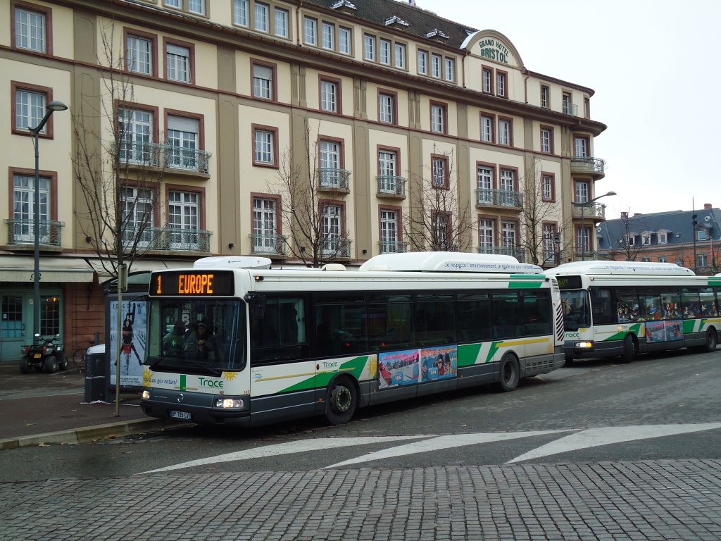 TRACE Colmar - Nr. 162/BP 705 CV - Irisbus am 8. Dezember 2012 beim Bahnhof Colmar