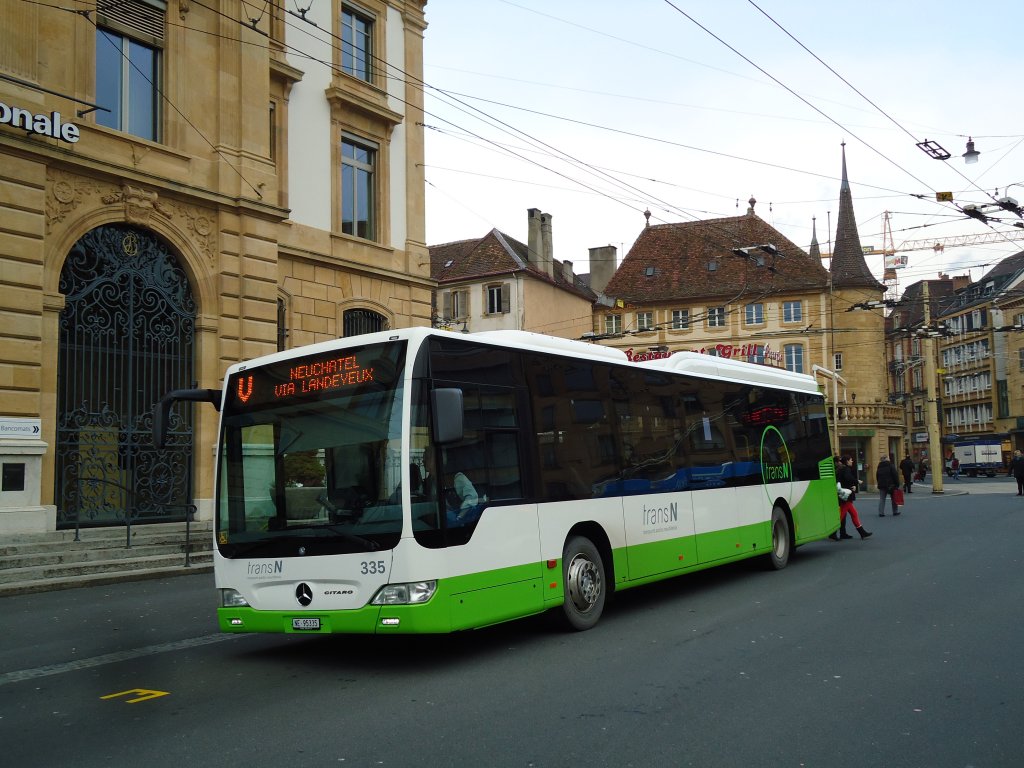 transN, La Chaux-de-Fonds - Nr. 335/NE 95'335 - Mercedes Citaro (ex TRN La Chaux-de-Fonds Nr. 335) am 29. Dezember 2012 in Neuchtel, Place Pury