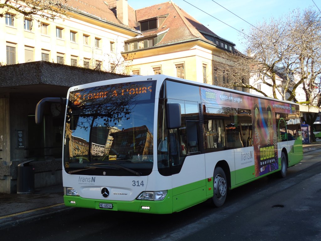 transN, La Chaux-de-Fonds - Nr. 314/NE 48'214 - Mercedes Citaro am 29. Dezember 2012 beim Bahnhof La Chaux-de-Fonds