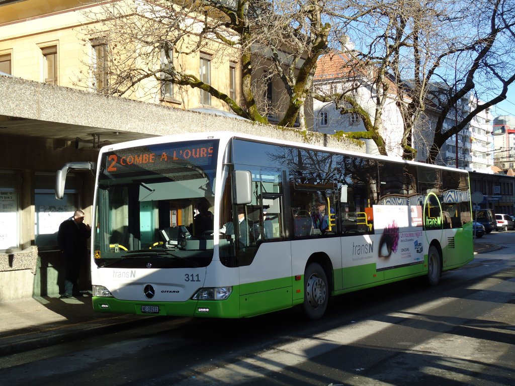 transN, La Chaux-de-Fonds - Nr. 311/NE 19'211 - Mercedes Citaro (ex TRN La Chaux-de-Fonds Nr. 311) am 29. Dezember 2012 beim Bahnhof La Chaux-de-Fonds